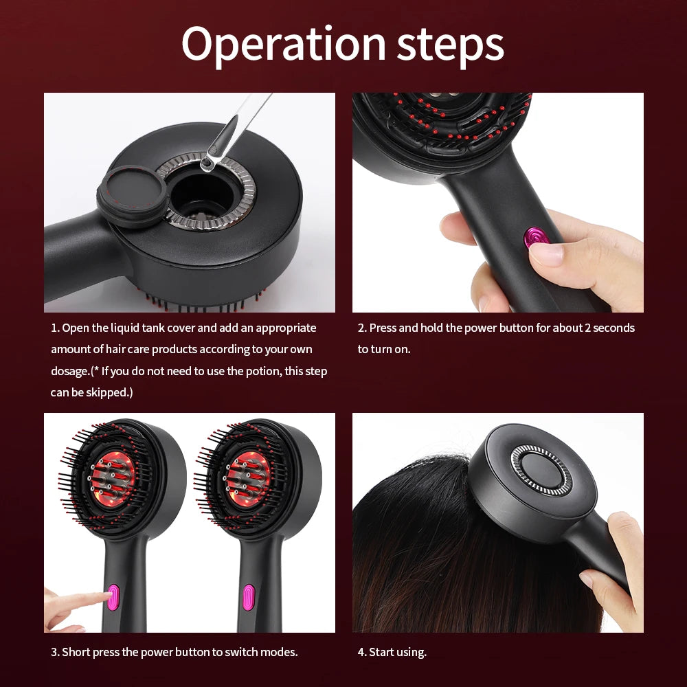 Red Light Scalp Massager with Serum Applicator, Electric Hair Comb with 3 Modes & 630nm LED, Rechargeable for Scalp Stimulation